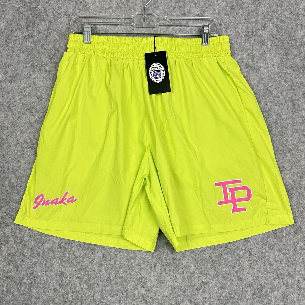 Inaka Power IP Shorts Mens 2XL Yellow Pink Lined Athletic Drawstring Pockets NEW